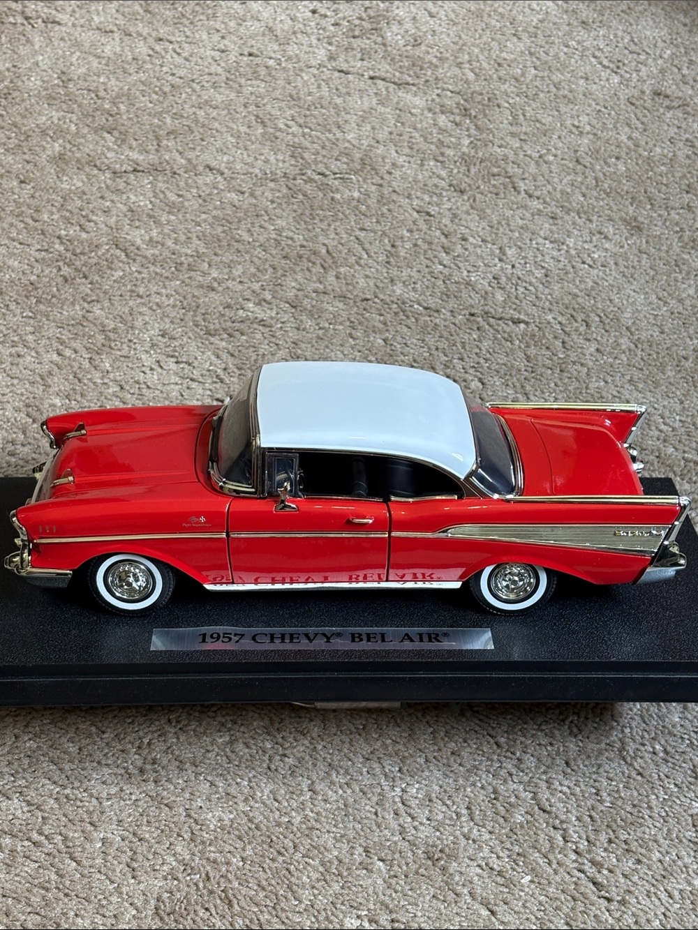 Classic 1957 Chevy Bel Air Red and White Die-Cast Model